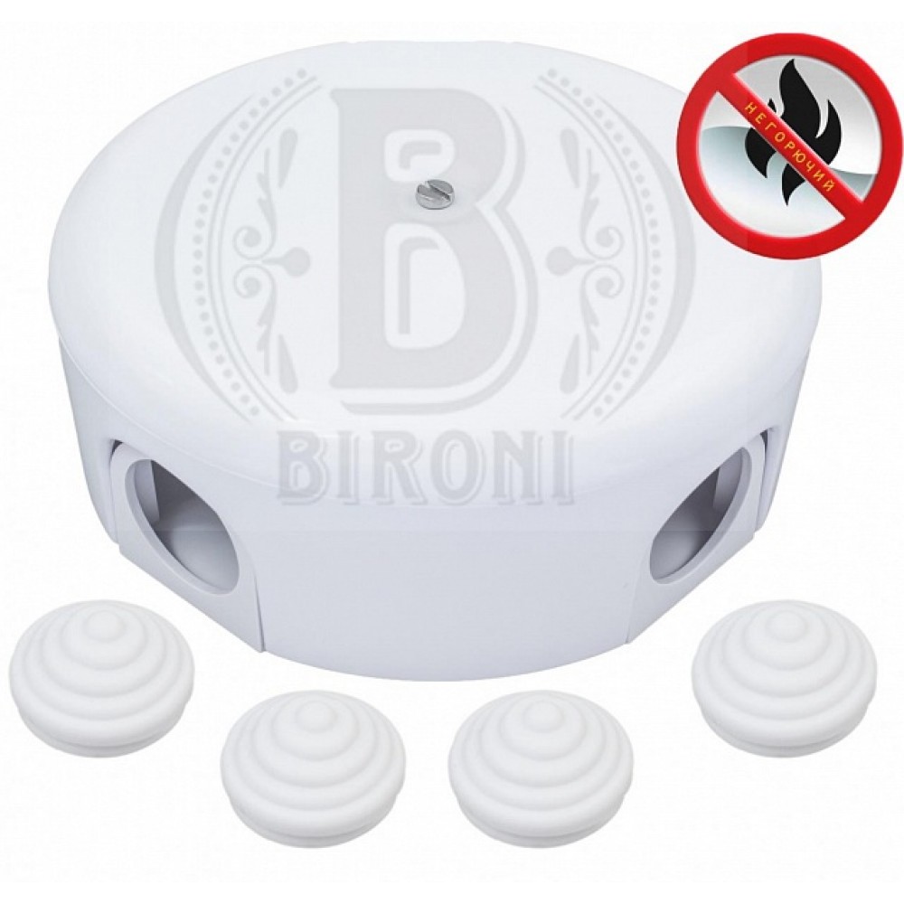 Коробка распределительная BIRONI, негорючий пластик,D78*35мм ( 4 кабельных ввода в комплекте )